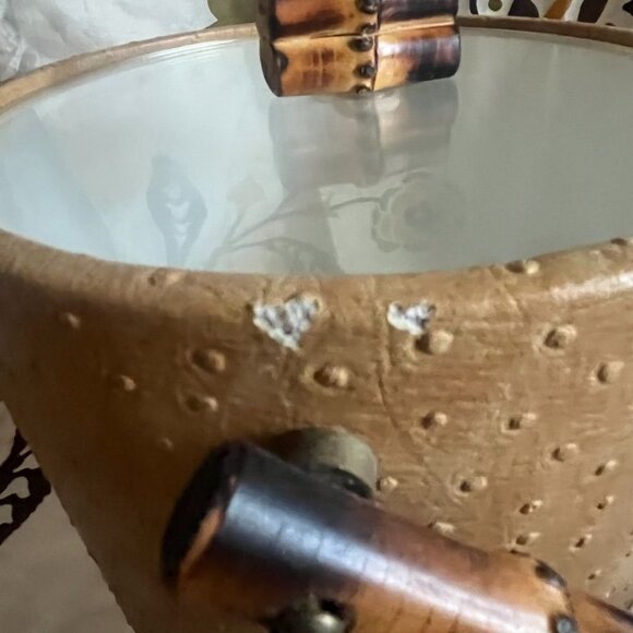 Vintage MCM Faux Ostrich Ice Bucket With Bamboo Handle & Lid READ - Picture 8 of 11